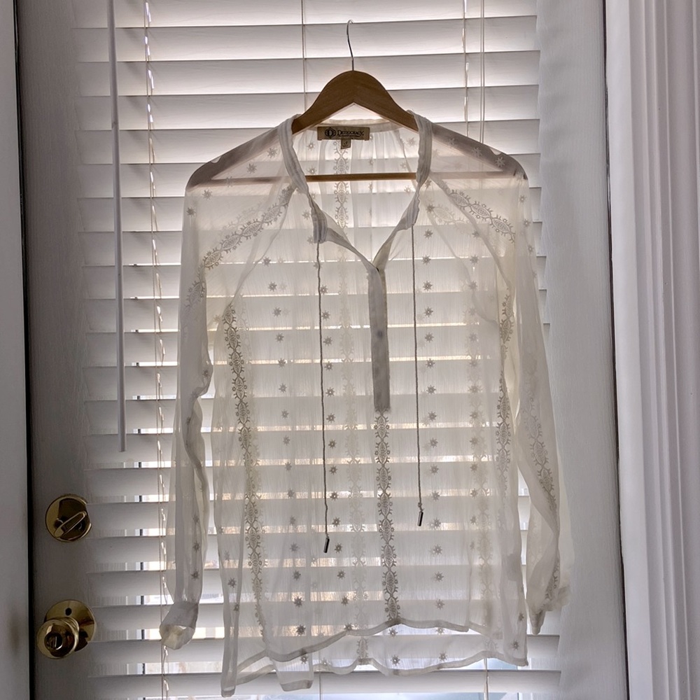 Democracy sheer shirt. Perfect with beach wear or with cute  bralette